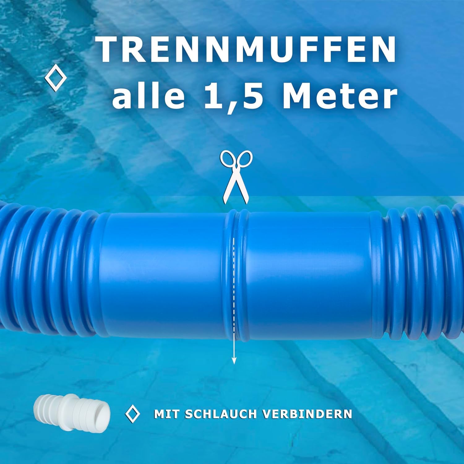Pondlife Poolschlauch 38mm, 30 m, Saug- und Wasserschlauch für Poolsauger/Skimmer/Poolpumpe, UV-, Chlor- & Salzwasserbeständig, temperaturbeständig bis 70°C, Trennmuffen alle 1,5 m