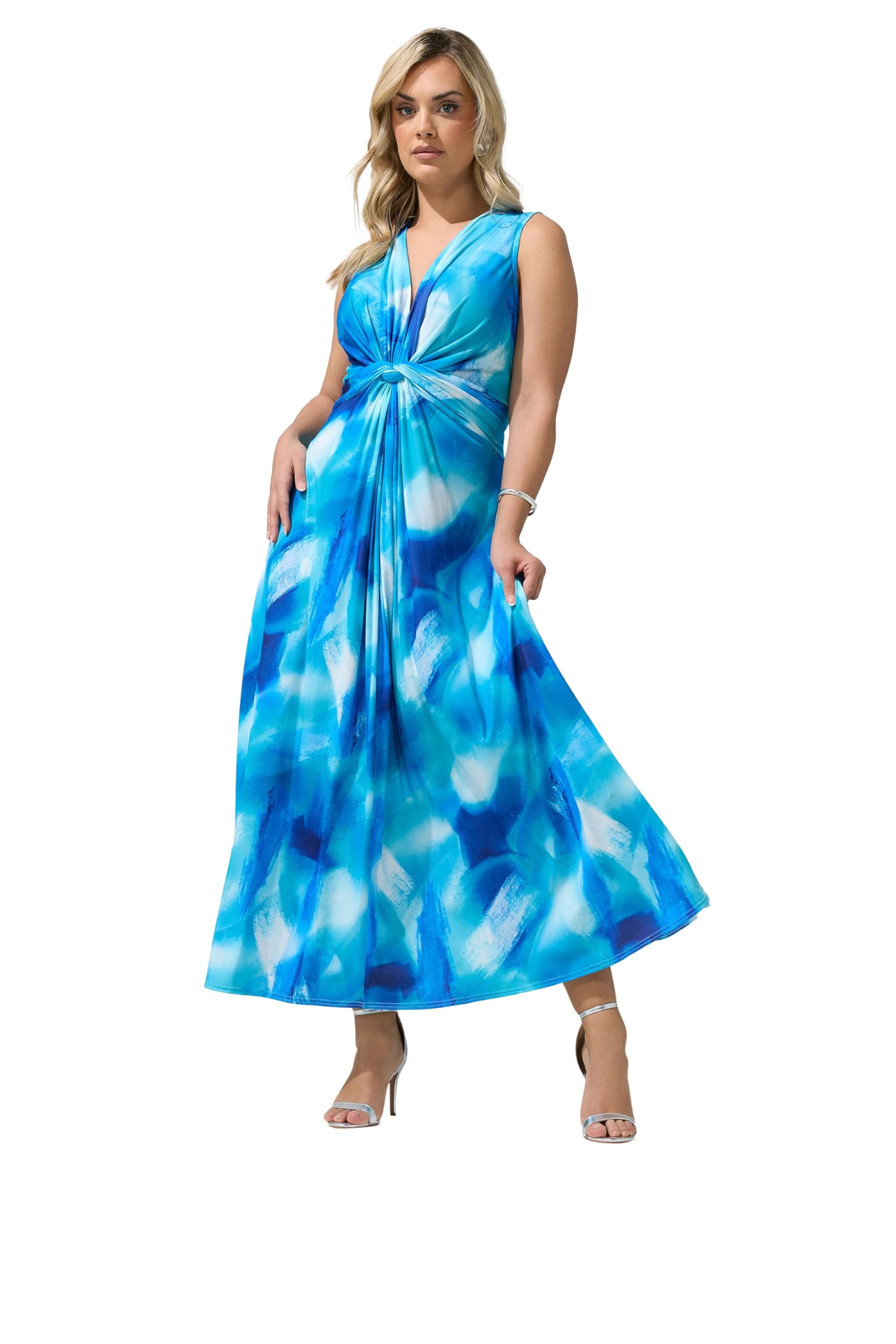 Yours Women's Bright Blue Abstract Knot Detail Dress In | Size: 26-28