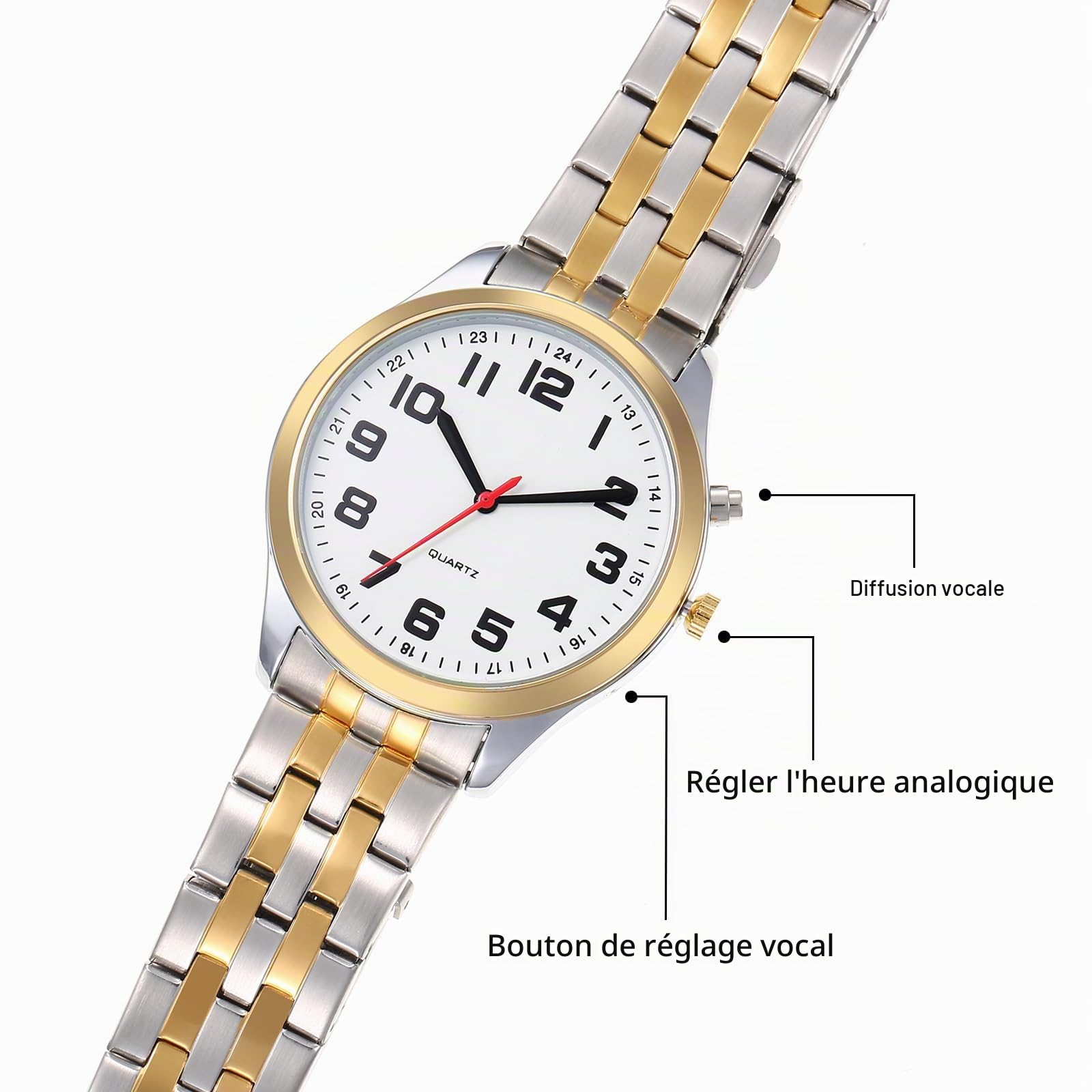 Montre Parlante Français - Annonce l'Heure, la Date et l'Alarme - Pour Personnes d'Âge Moyen, Âgées et Malvoyantes