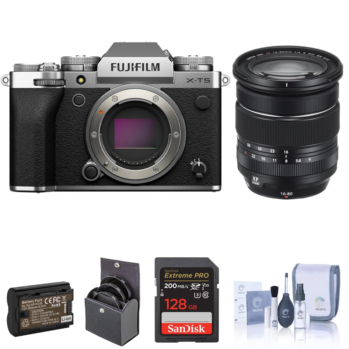 Amazon.com: Fujifilm X-T5 無反光鏡數位相機,銀色XF 16-80 公釐f/4.0