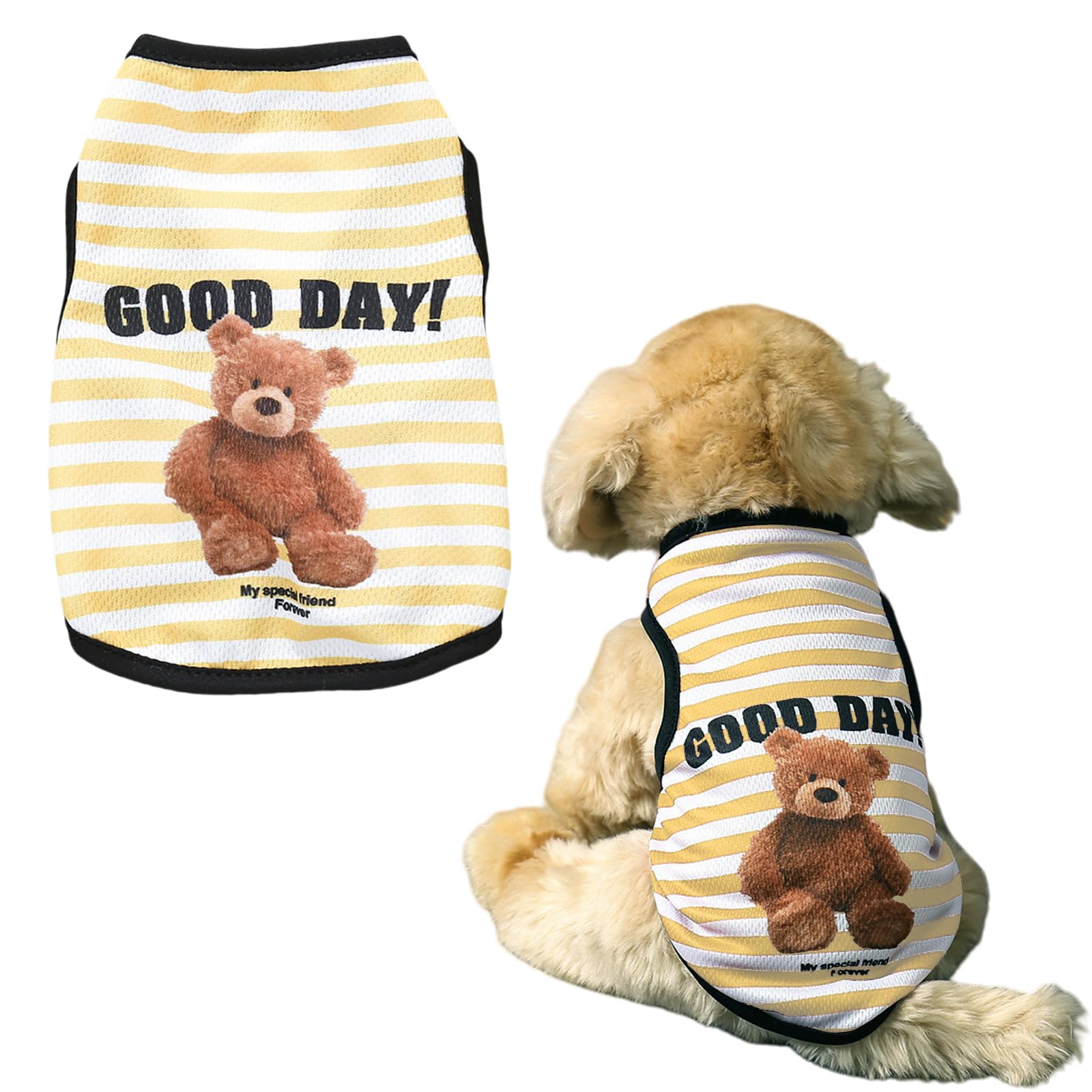 Dog Shirts Puppy Clothes,1PC Cute Bear Dog T Shirt, Summer Breathable Puppy Tank Top Sleeveless Vest for Small Dogs Cat Outfit (Yellow Strip, L)