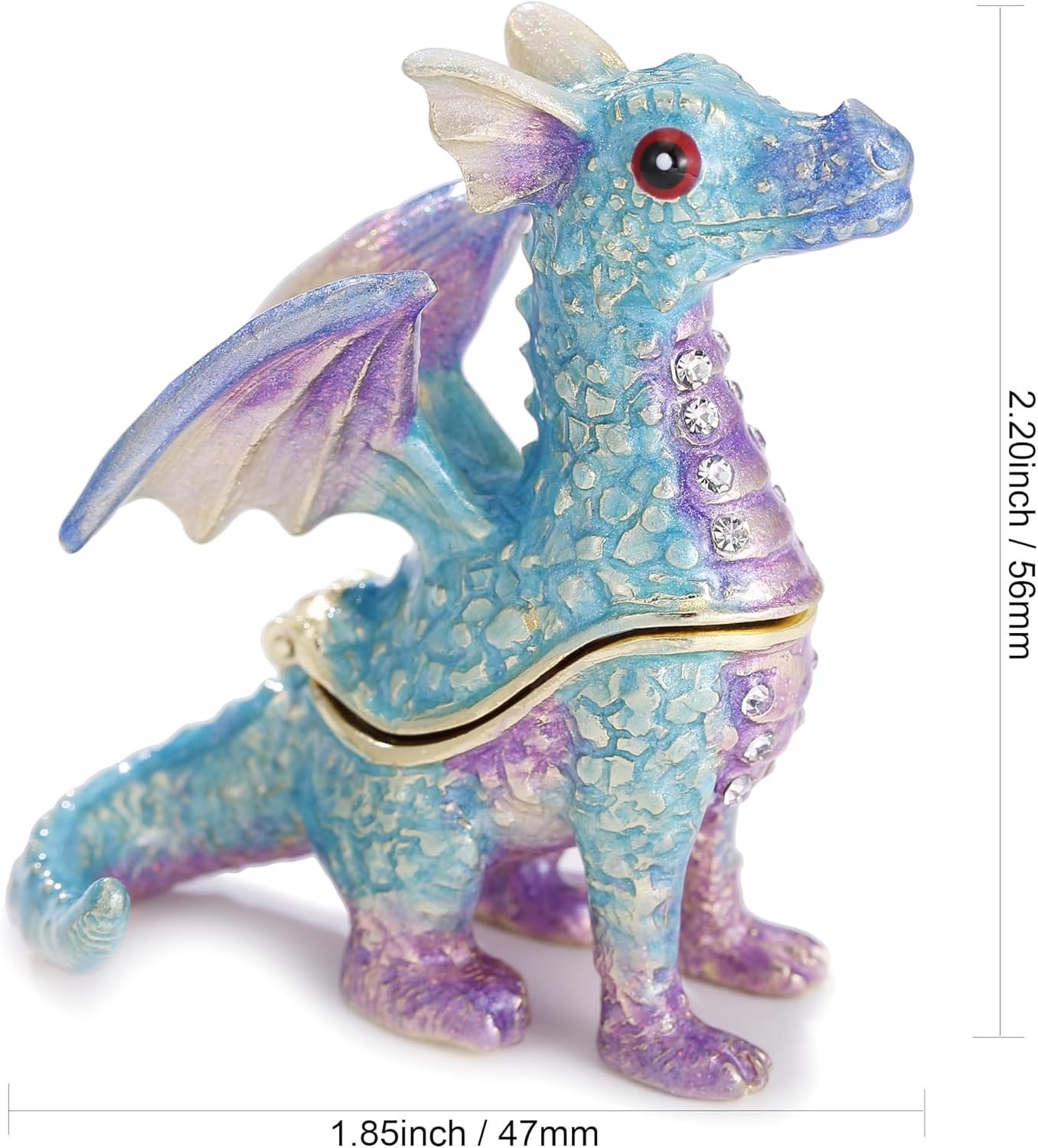 Hand Painted Enamel Dragon Trinket Box for Home Decor, Unique Keepsake Collectible Figurine Jewelry Organizer Storage, Personalized Elegant Handmade Statue Decorative Ornament Gifts (Blue Dragon) - Image 2