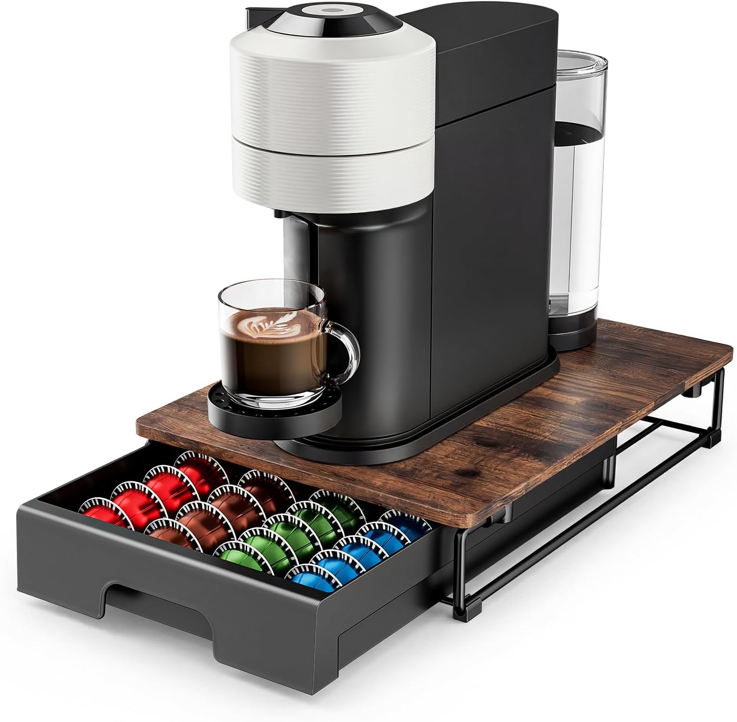 木製コーヒーポッド収納引き出しホルダー ネスプレッソ Vertuolineカプセル対応 ラスティックブラウン NP01-WD01
