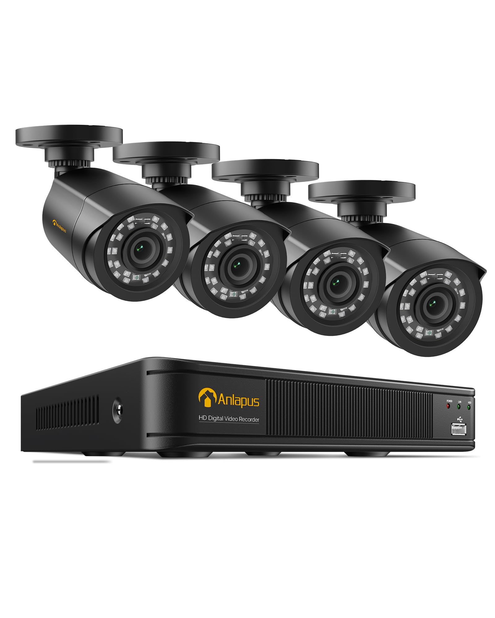 Anlapus CCTV Kit di Videosorveglianza 8 Canali 1080P H.265+ DVR con 4 * 2MP Telecamera Esterno, Backup USB, Allarme Email, Sistema di Sicurezza, Senza HDD