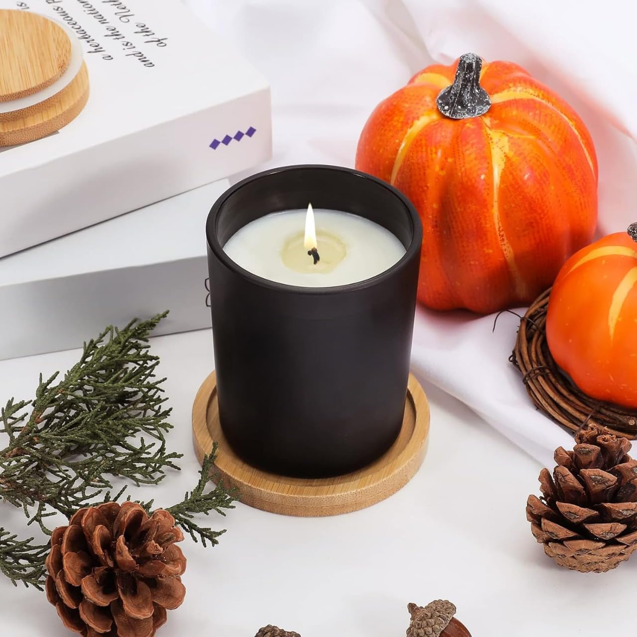 Kerzengläser aus Glas mit Bambusdeckel, 200 ml, schwarze Kerzenbehälter für die Kerzenherstellung, ideales Zubehör für die Kerzenherstellung für Profis und Bastler, 15 Stück