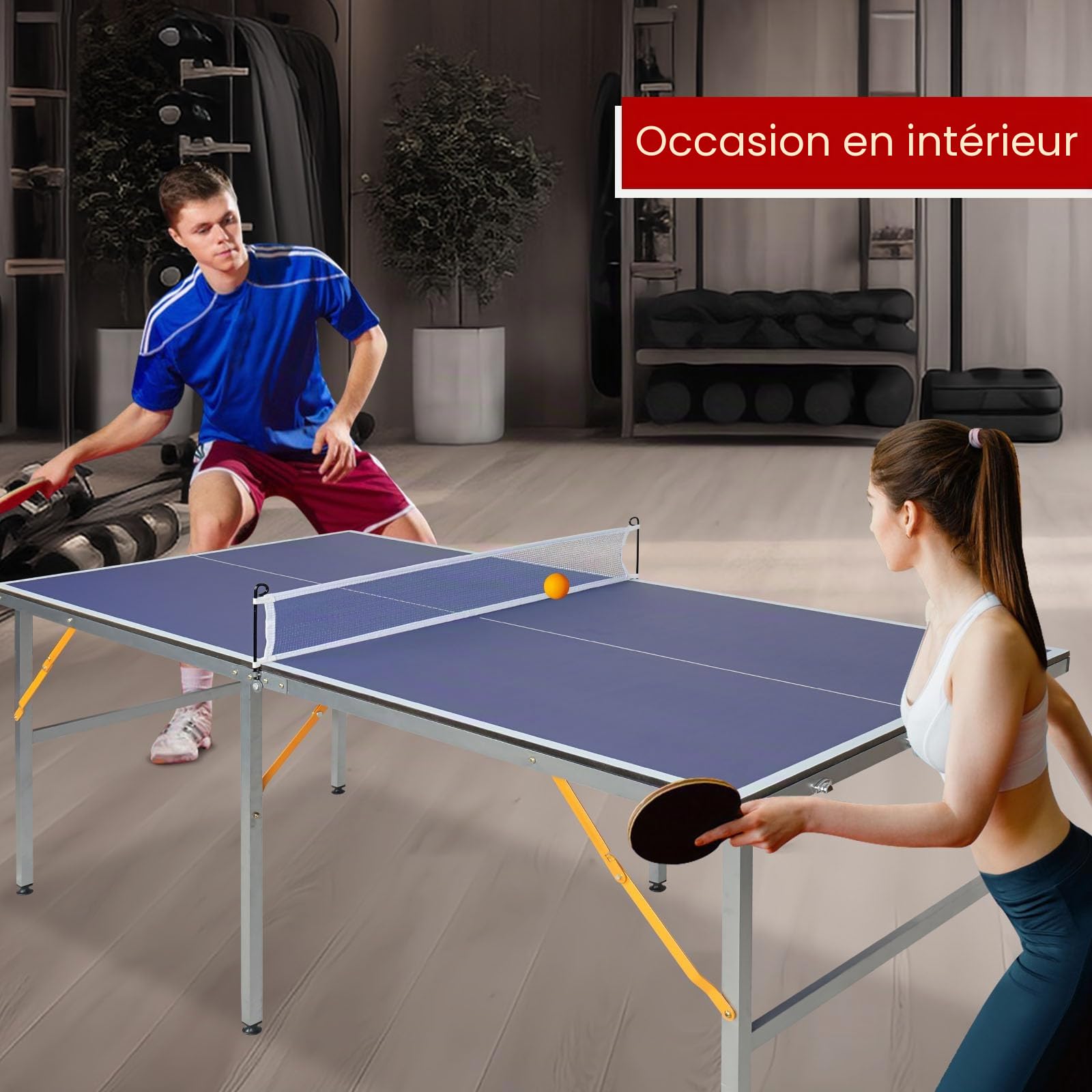 Tables de tennis de table de taille moyenne pour l'intérieur et l'extérieur, pliables et portables avec filet, 2 raquettes de tennis de table et 3 balles