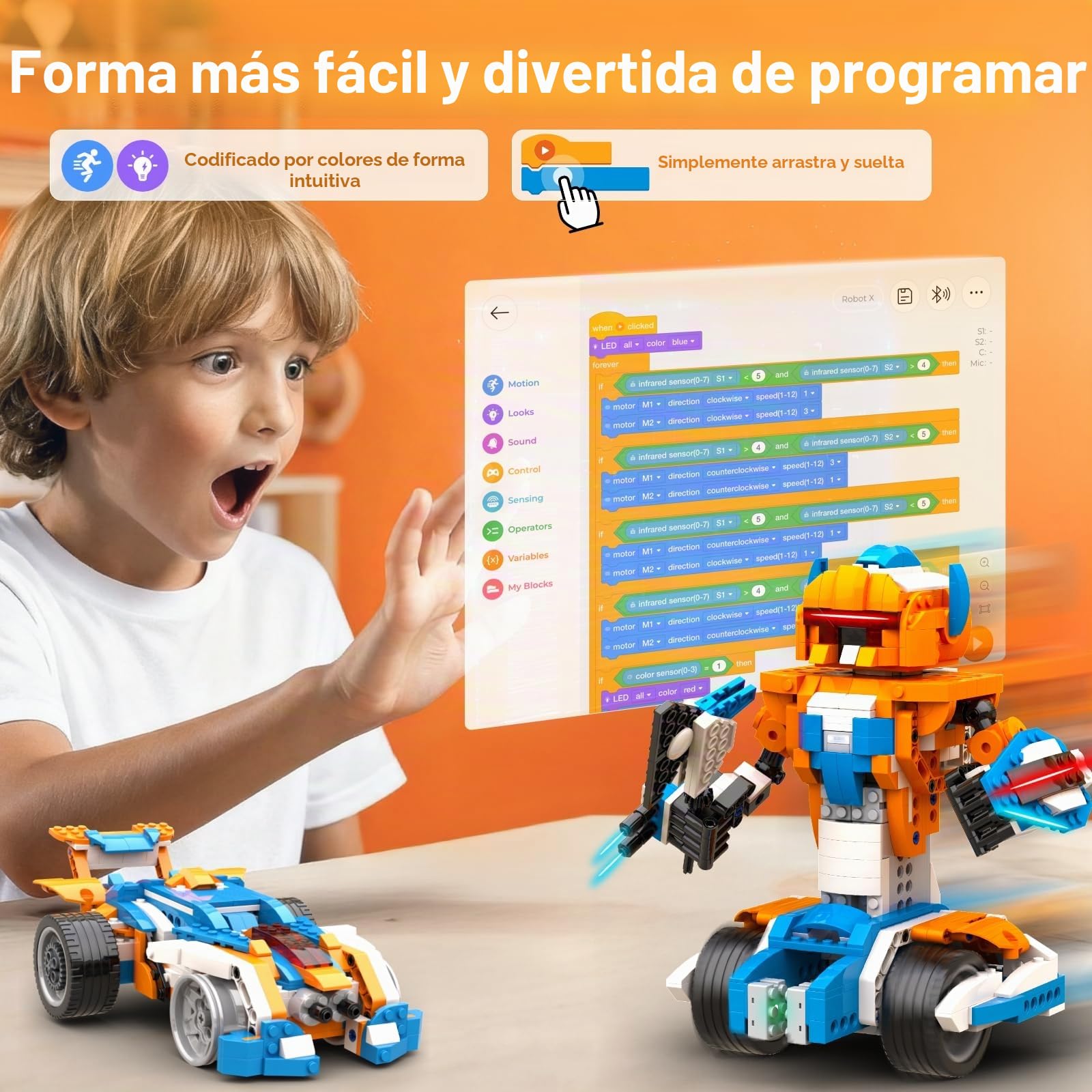Apitor Kit de construcción de robot, 12 en 1 programable APP RC robot / kit de codificación de robots de coche, proyectos STEM regalos de cumpleaños educativos para niños niñas niños de 8 a 12 años