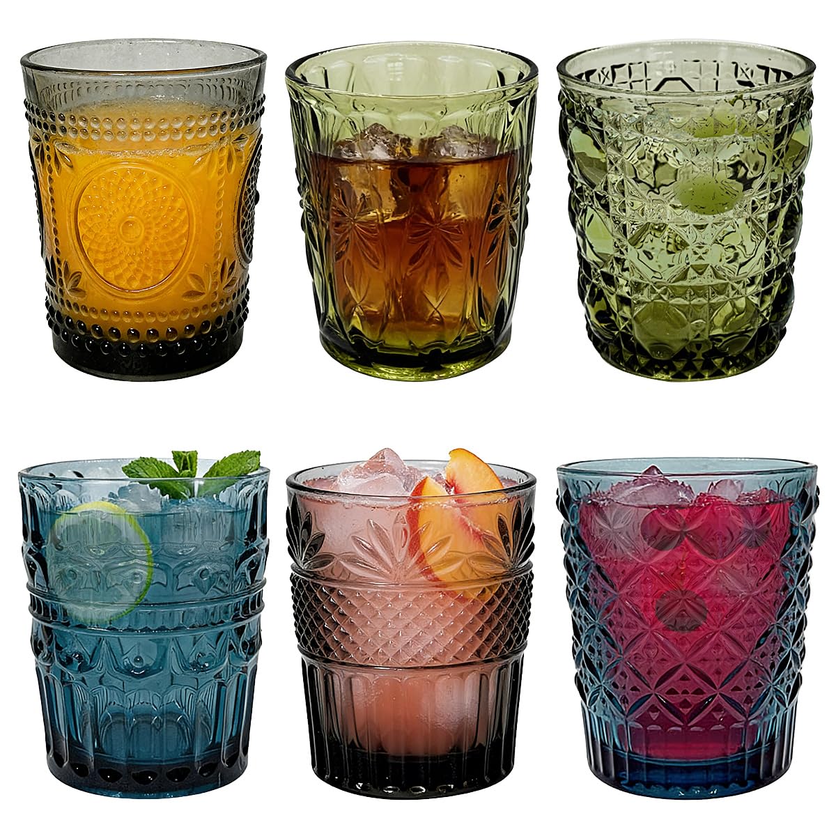 Verre A Eau Couleur 6 Verres À Eau En Verre Coloré Avec Motifs En Relief Highball Sans Plomb Lavables Au Lave-Vaisselle Couleur Pour Maison, Bar