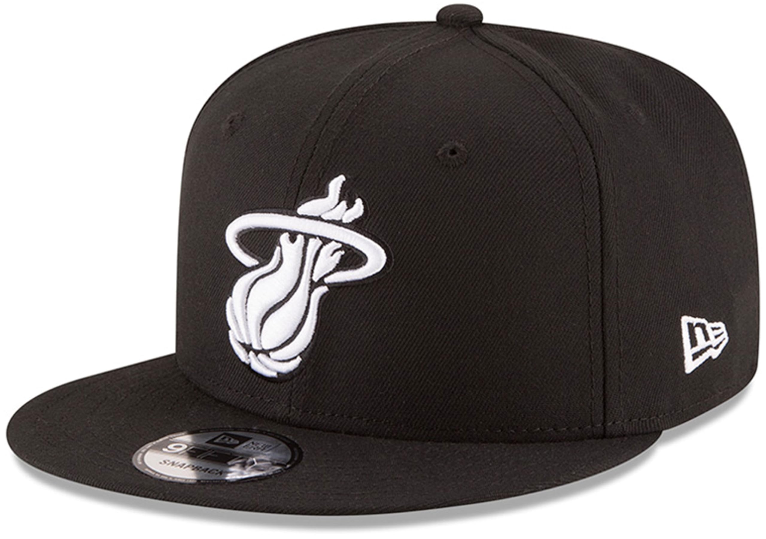 New Era Men's Miami Heat - Black Nba 9Fifty Black White Adjustable Snapback Hat Cap One Size Fits All, One Size