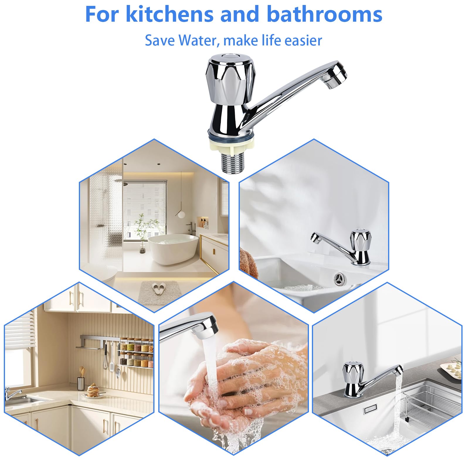 Grifo de baño simple de agua fría para lavabo, moderno grifo de lavabo cromado, grifo de baño de agua fría, grifo con manguera de conexión de 60 cm, grifo para lavabo y baño
