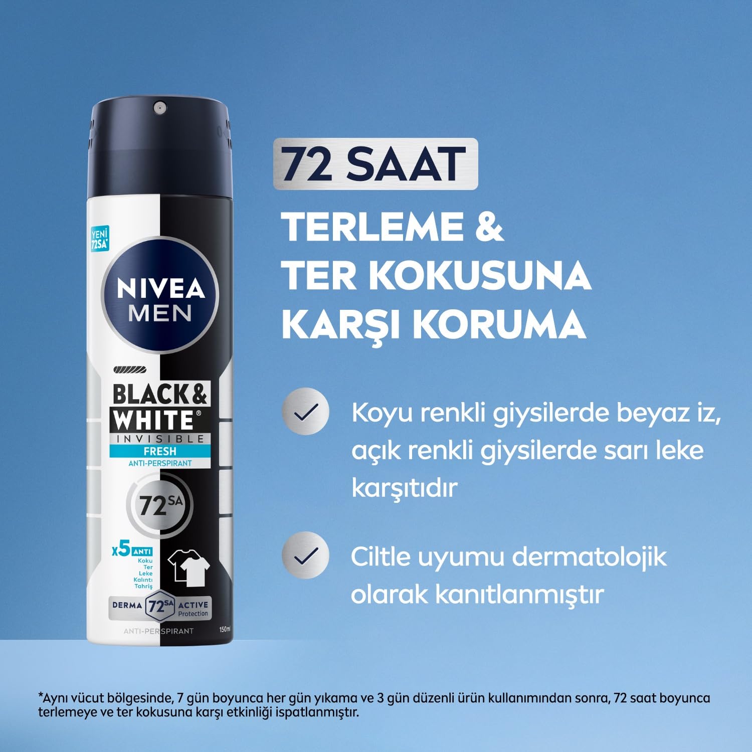NIVEA Men Erkek Sprey Deodorant Black& White Invisible Fresh 150 ml + NIVEA Men Erkek Sprey Deodorant Fresh Active 150ml