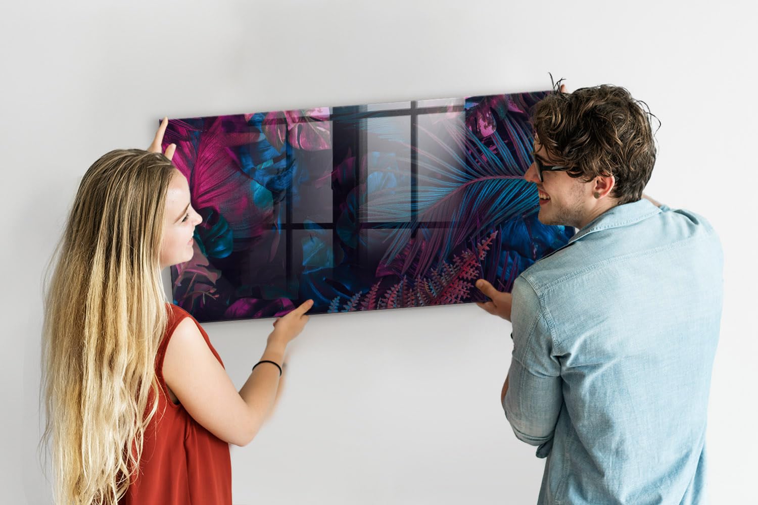 Tableau magnétique design en verre | Tableau blanc magnétique vertical ou horizontal | Parfait pour bureau, maison et cuisine - 120x60cm - Fleurs exotiques