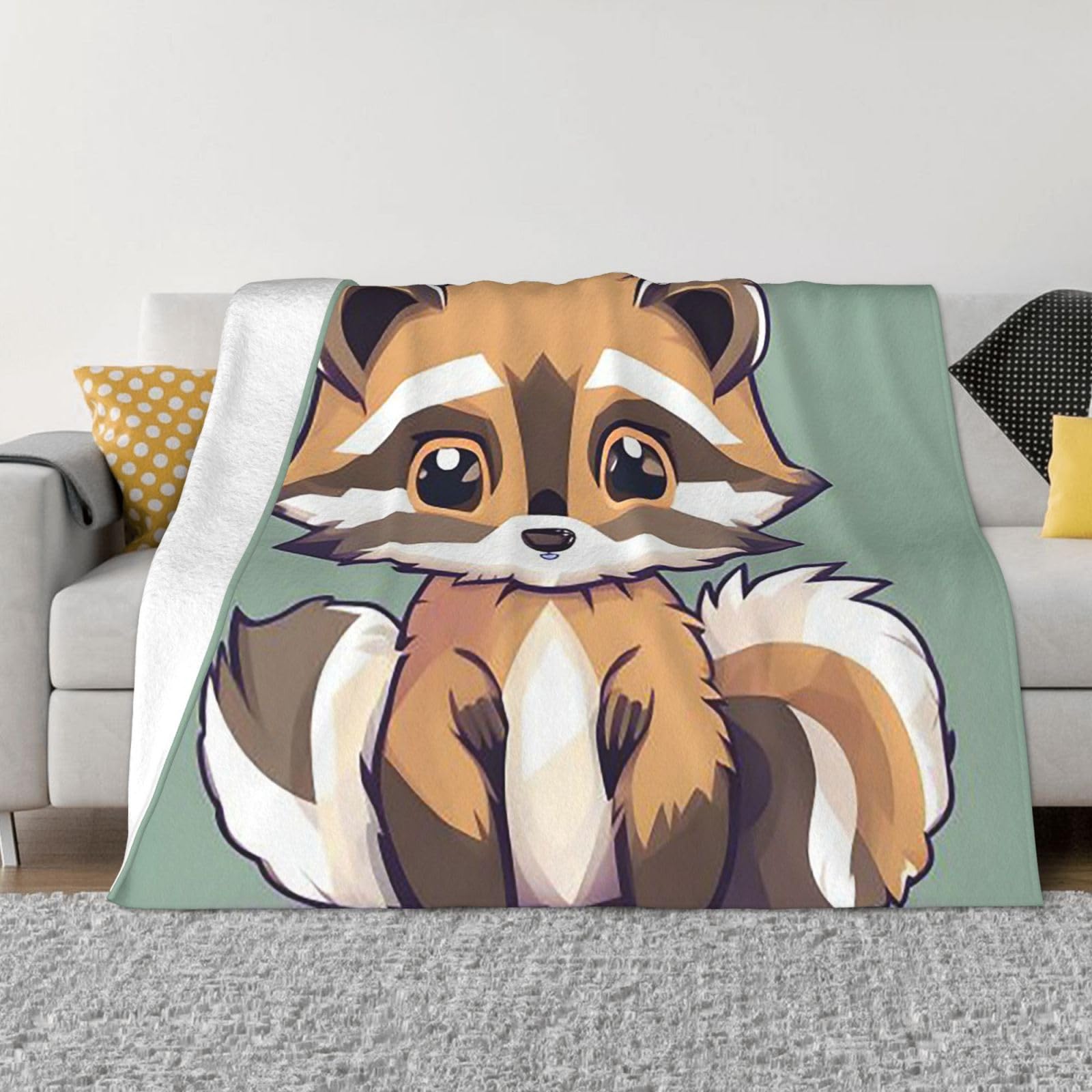 FodPand Cartoon Cute Raccoon Fleece Blanket 80"x60" Lightweight Warm Throw Blanket for Bed Couch Cozy Air Conditioning Quilt All Seasons Decorative Fuzzy Blankets Gifts for Women Men