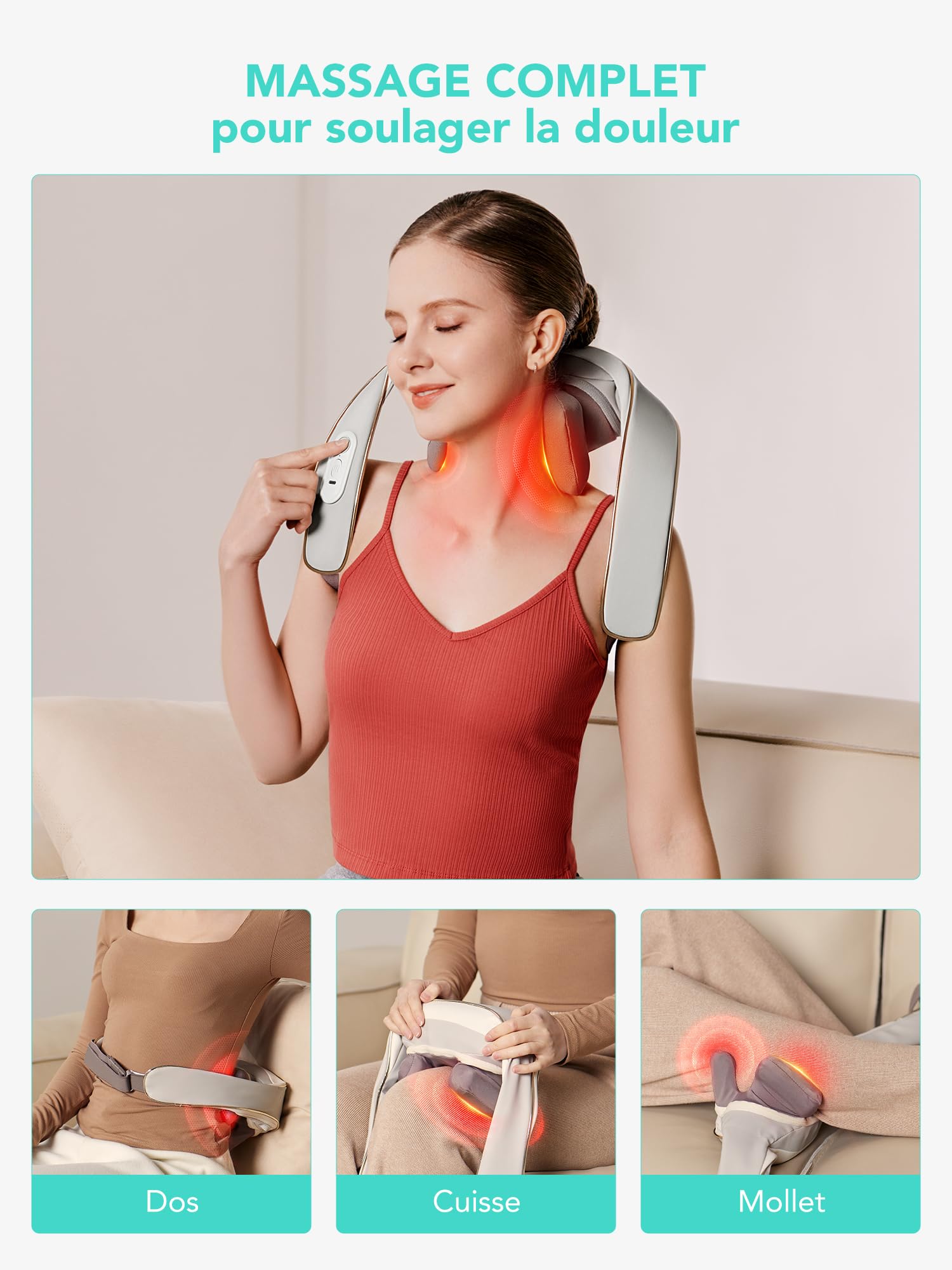 SKG Masseur de cou pour soulager la douleur, pétrissage des tissus profonds 6D avec chaleur, massage sans fil du cou et des épaules, cadeau de Saint-Valentin pour homme et femme, H5 Mini
