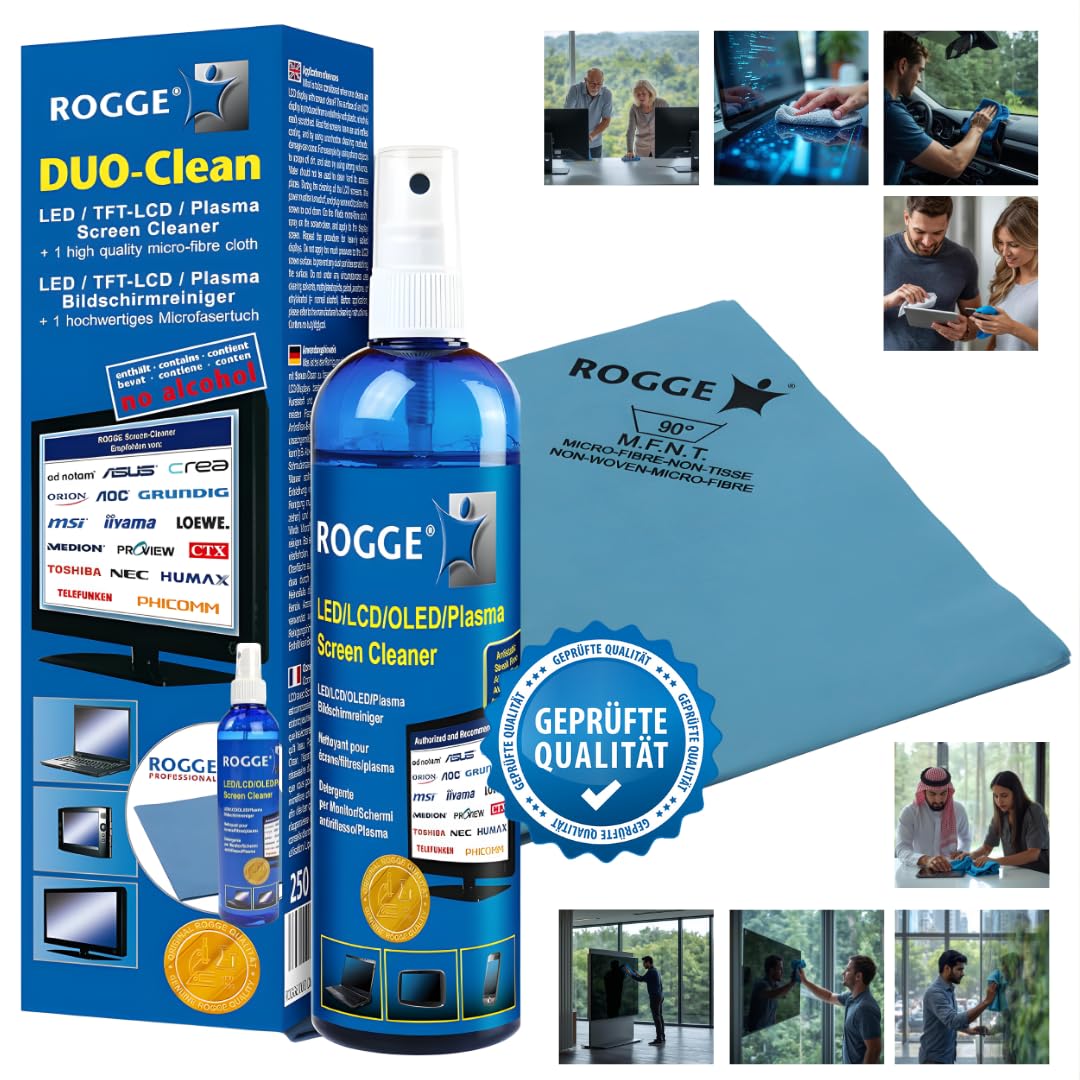 ROGGE DUO CLean Original, 250 ml LCD/TFT + środek do czyszczenia plazmy + 1 profesjonalna ściereczka z mikrofibry