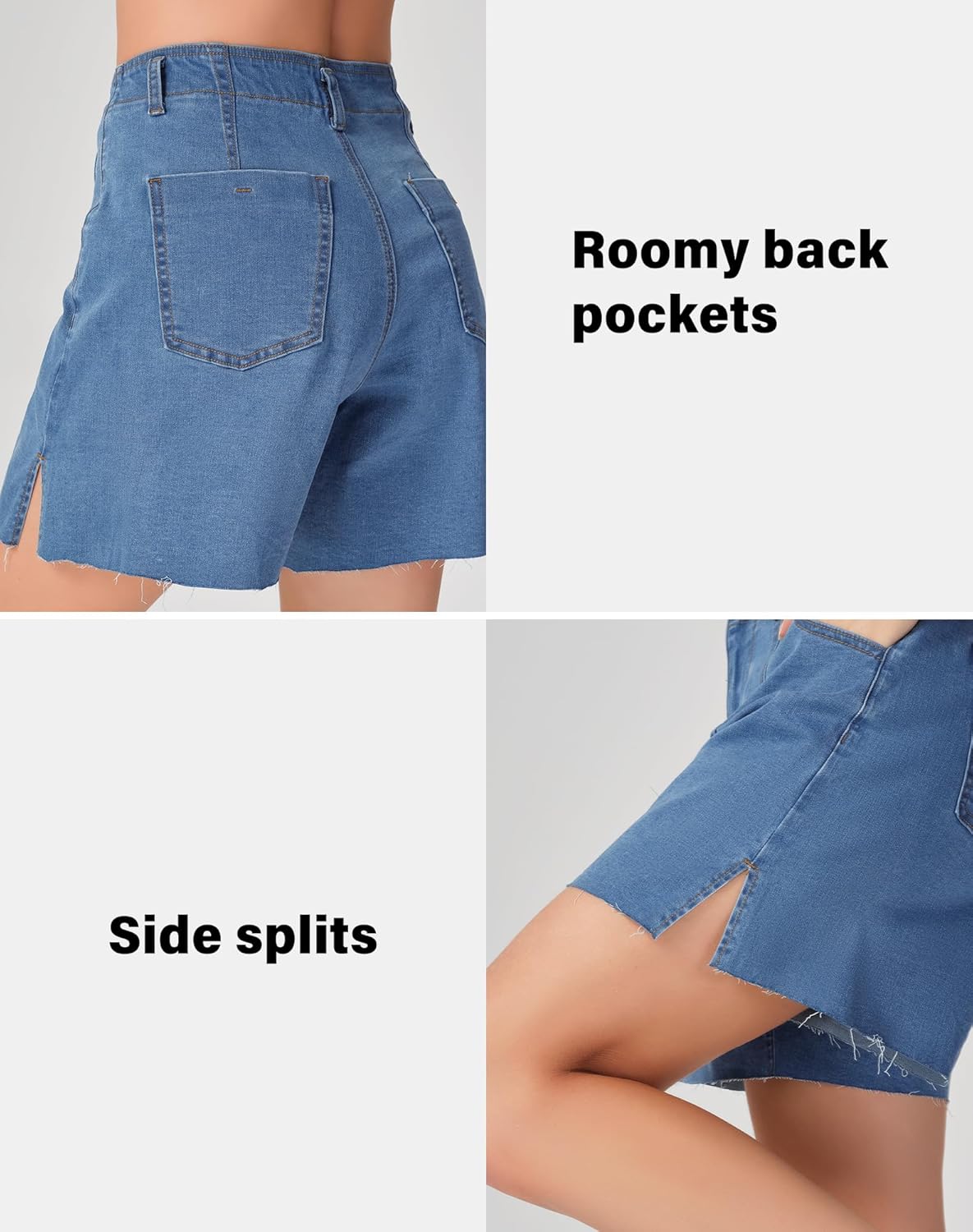 roswear Women's Jean Shorts Stretch Wide Leg with Slit Hem - Image 7