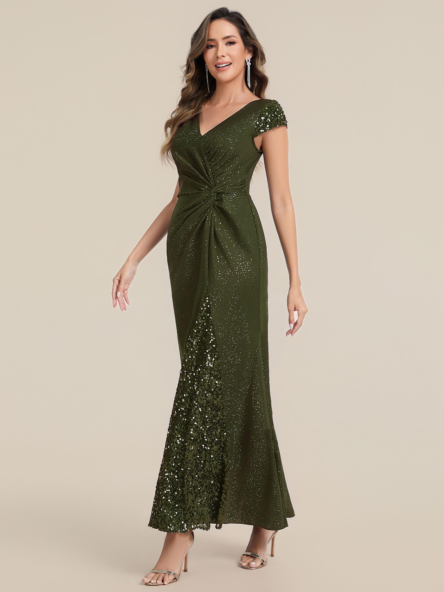 Ever-Pretty Robe de Soirée Chic Encolure en V Manches Courtes Tricot Maxi Robe Fourreau EE02657