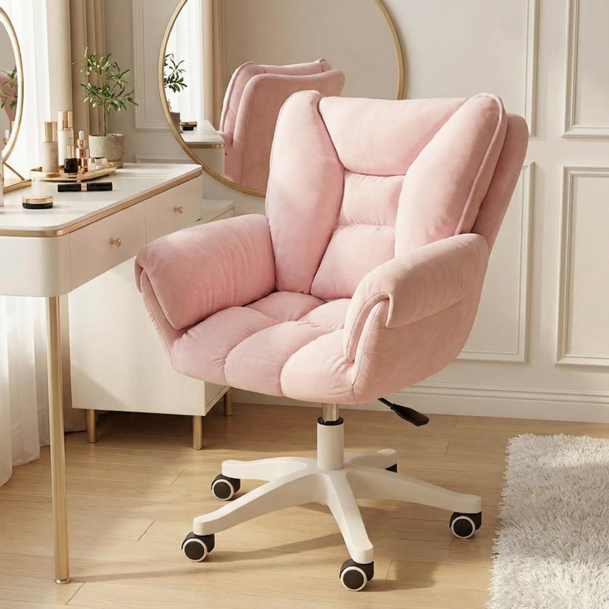 Chaise De Bureau, Coiffeuse À roulettes, Réglable en Hauteur, Capacité Charge Jusqu'à 120 Kg, for Domicile, Chambre Coucher, Cadeau(Pink)
