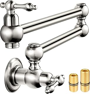 Pot Filler Faucet, Wall Mount Kitchen Sink Pot Filler Faucet, Commercial Brass Brushed Nickel Pot Filler Faucet, Double Joint Swing Arm Pot Filler Folding Kitchen Faucet