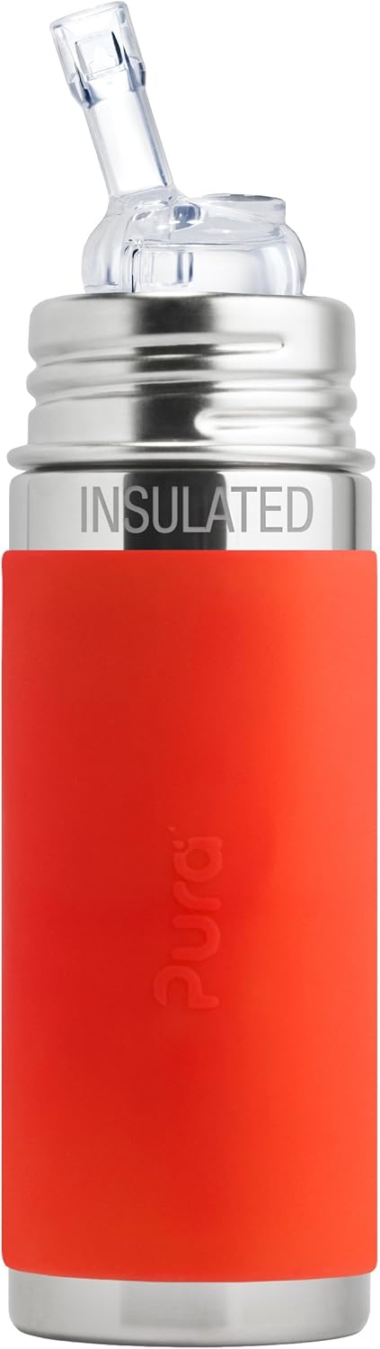 Pura Kid Stainless Steel Insulated Straw Bottle - Plastic-Free, MadeSafe, Silicone Straw, New Moss