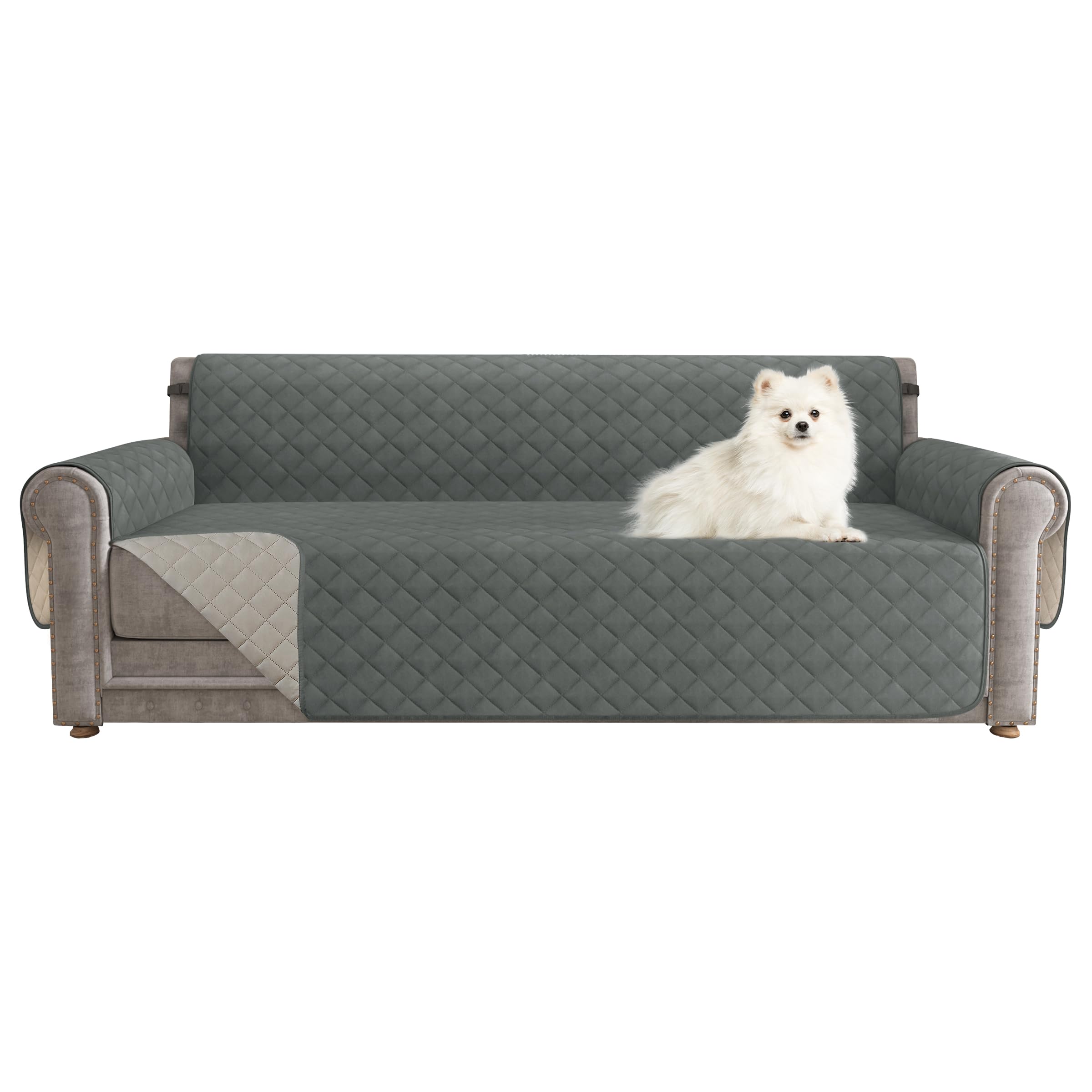 CHUN YI Oversized Couch Cover, Water Resistant Sofa Cover Slipcover for 4 Cushion Sofa, Washable with Adjustable Strap Storage Pocket for Living Room Dog Pet (Oversized Sofa, Grey)