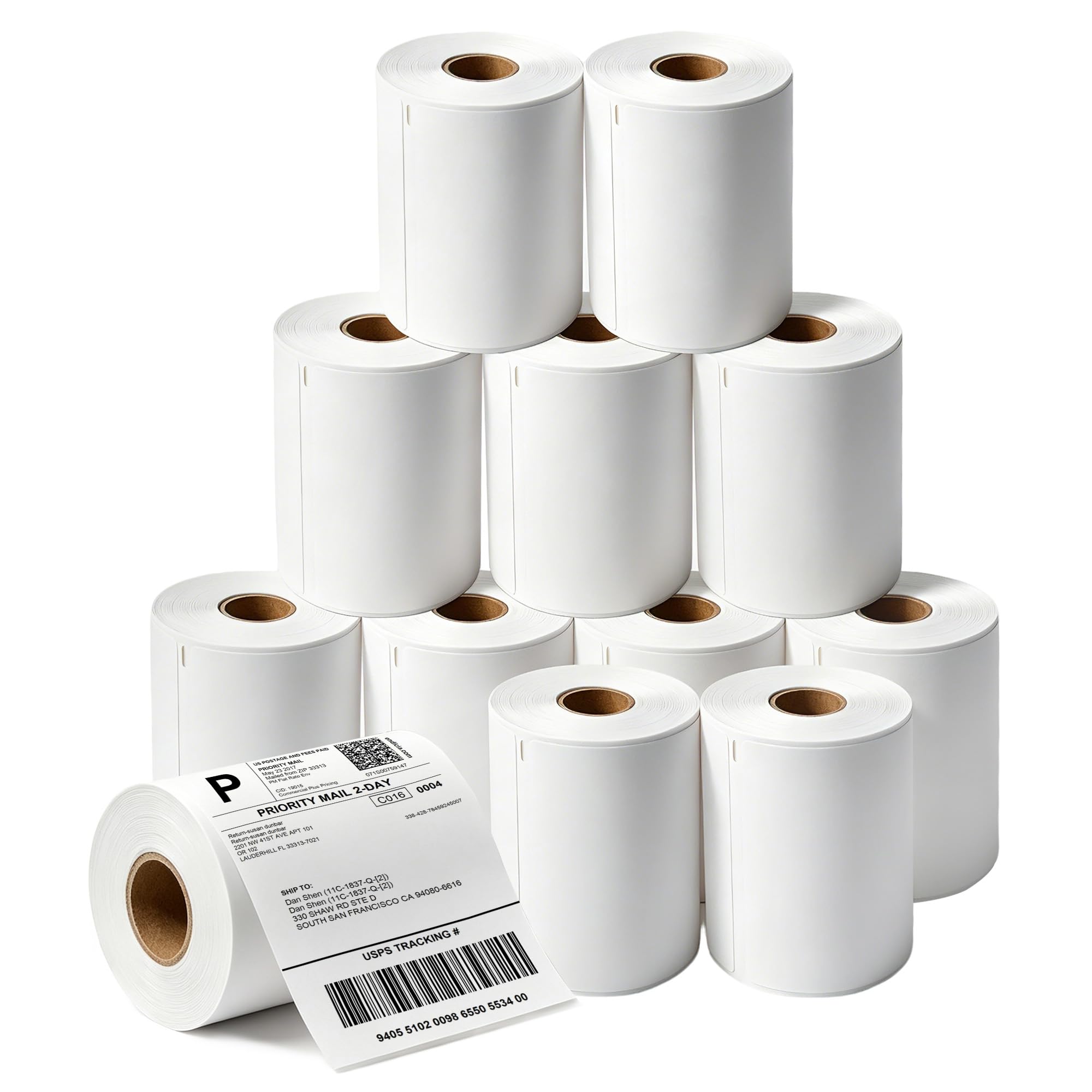 LotFancy Etiquetas térmicas de 4 x 6 pulgadas compatibles con Dymo 4XL 1744907, 24 rollos de etiquetas perforadas para envío Dymo, Rollo, Zebra, 220 etiquetas por rollo