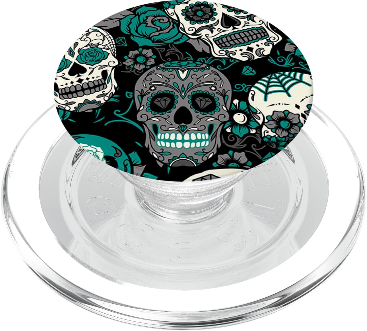 Sugar Skull - Black & Teal Dia De Los Muertos Popsockets PopSockets PopGrip: Swappable Grip for Phones & Tablets PopSockets PopWallet for MagSafe