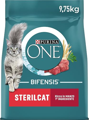 PURINA ONE | BIFENSIS | Chat Adulte Stérilisé | Croquettes | Aide à maintenir un système immunitaire fort | Au Bœuf et Céréales Complètes | Sac | 9,75Kg - 1
