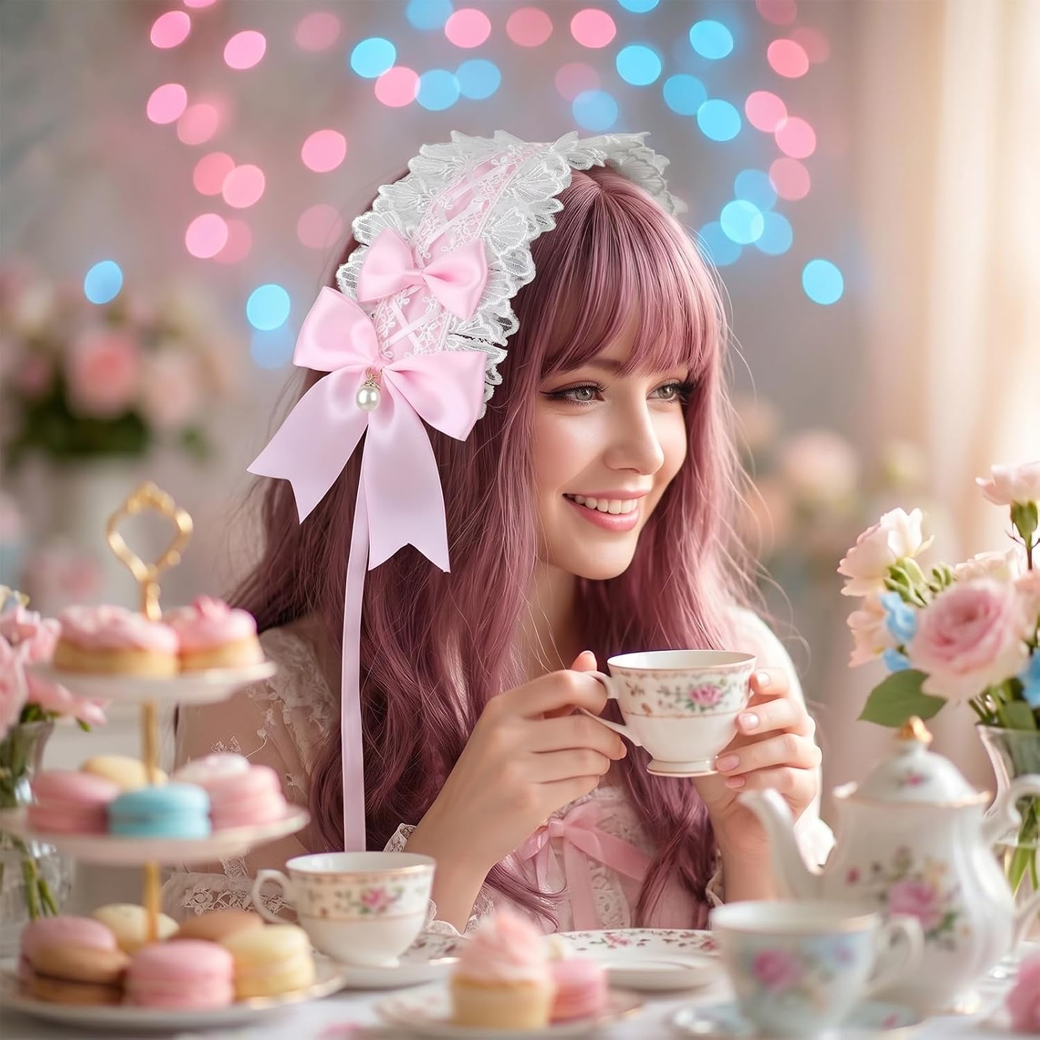 Pink Lolita Headband, Lace Vintage Hair Accessory for Women image 4