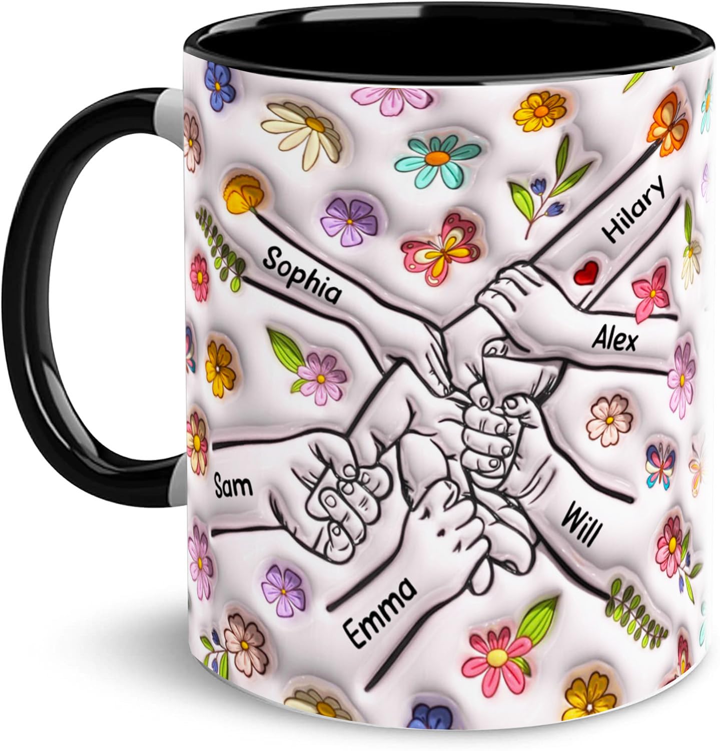 LOVELYPOD Custom Mom Mug with Kids Names, You Hold Our Hands Also Our Hearts Mug, Mama Coffee Cup, Mothers Day Gift, Personalized Mugs, Christmas