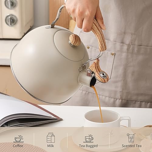 Miniatura 11 de LONFFERY Hervidor de té, hervidor de té silbante de 2.5 cuartos de galón, ollas de té para estufa, acero inoxidable de grado alimenticio con mango