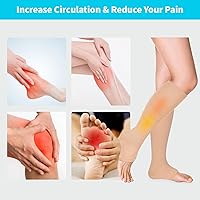 Vista 4 de Calcetines de compresión con punta abierta 15-20 mmHg para mujeres y hombres, hasta la rodilla, sin dedos, medias de compresión para circulación