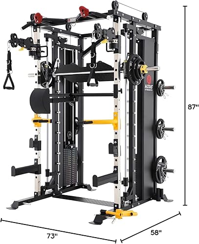 Miniatura 10 de Altas Strength Máquina Smith comercial ligera Gimnasio en casa con sistema de poleas, barra de dominadas, jaula de cuerpo total
