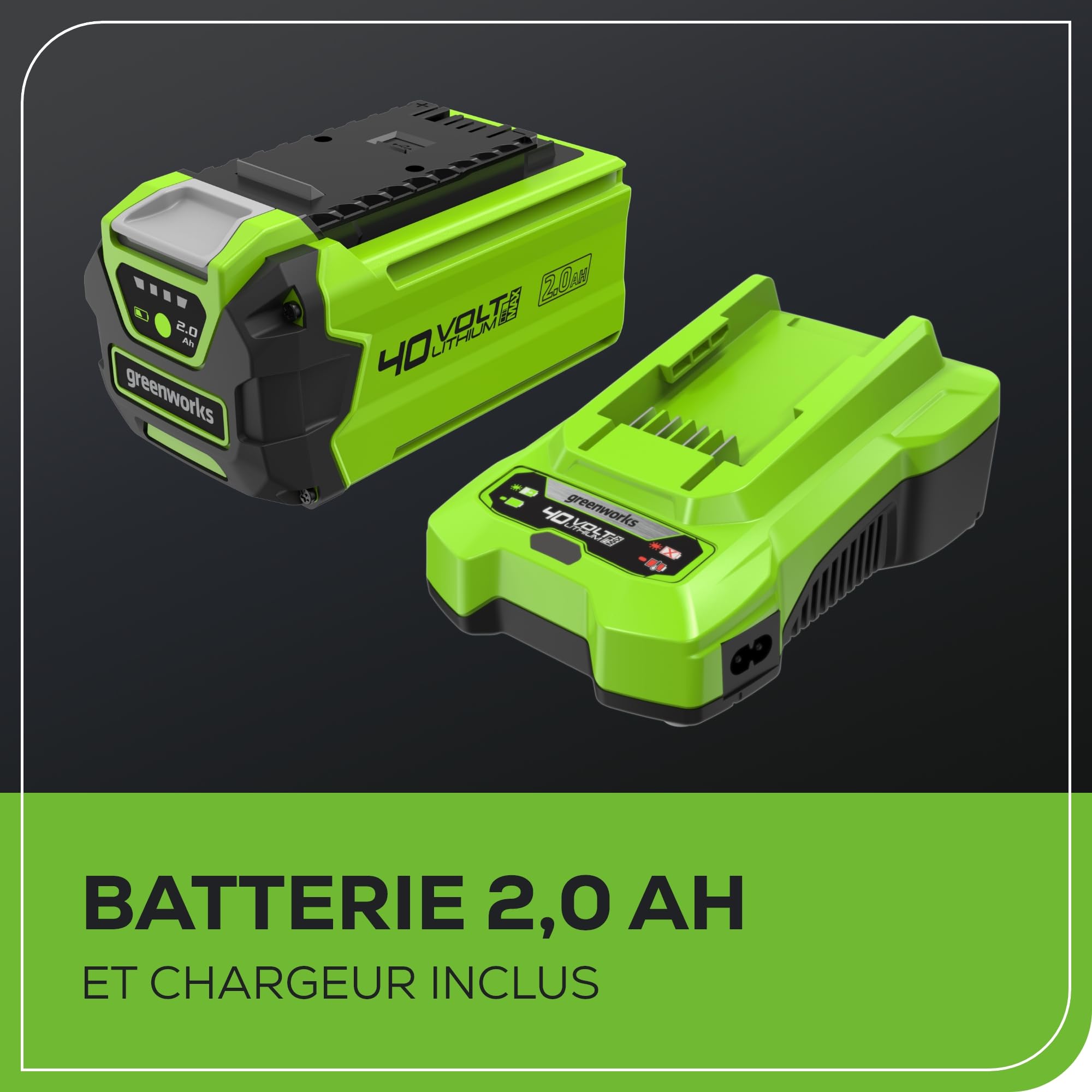 Greenworks 40V Cortasetos Pértiga Eje Divisible, Cuchillas Doble Acción 51 cm, Corta Ramas 28 mm Grosor, Pivote Cabezal 112.5°, 3200 SPM, Batería 2 Ah y Cargador PH40B01-01