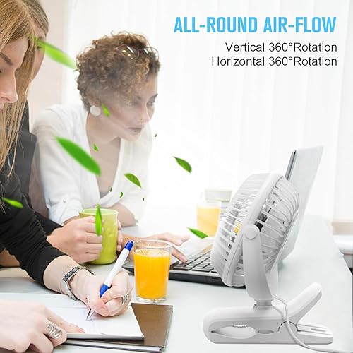 Miniatura 5 de BESKAR Ventilador de clip, ventiladores silenciosos de cochecito de rotación de 360 con fuerte flujo de aire, 3 velocidades, ventiladores pequeños