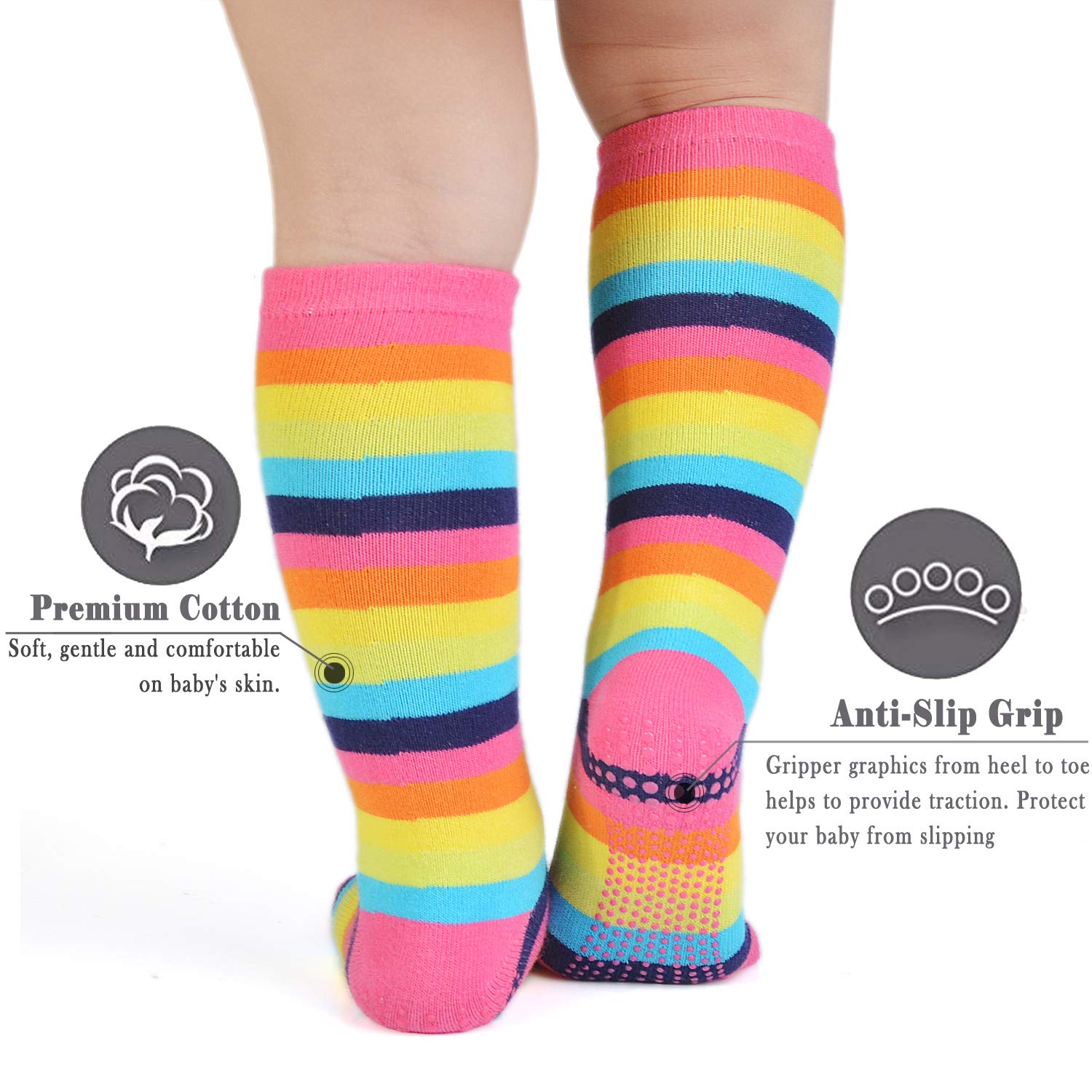 EPEIUS Baby Mädchen Regenbogen gestreifte Kniestrümpfe rutschfeste Uniform Tube Strümpfe Fußballsocken für Kleinkinder und Kinder