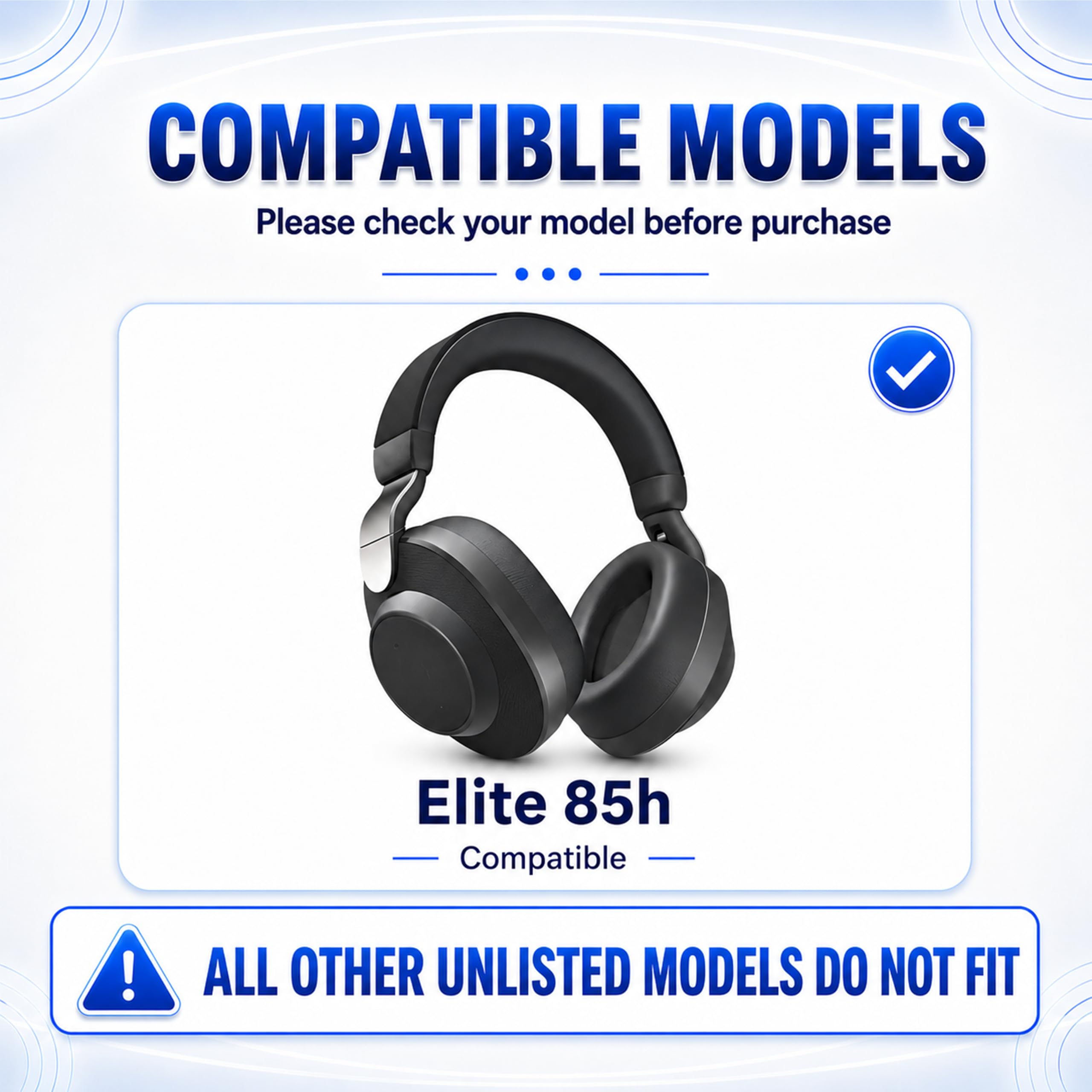 Almohadillas de repuesto para auriculares inalámbricos Jabra Elite 85h, cubierta de orejeras, piel suave y almohadillas de espuma viscoelástica, color negro