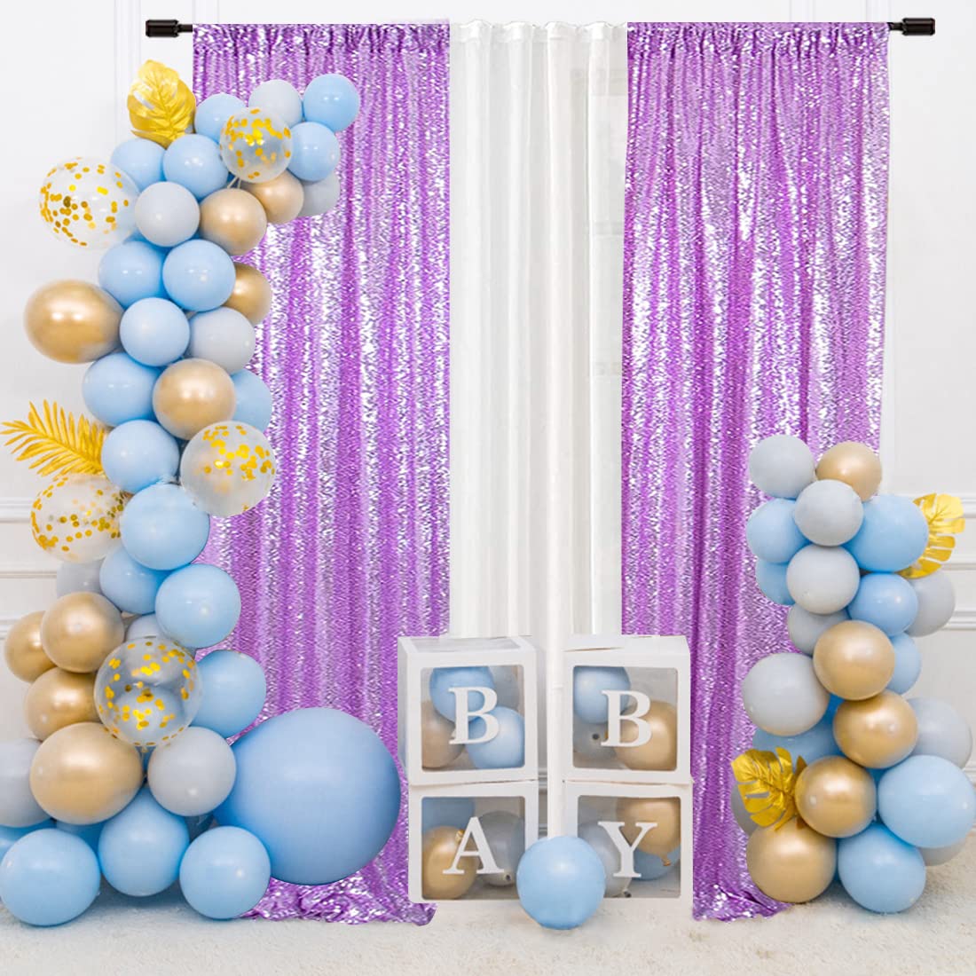 SquarePie Sequin Backdrop Curtain 2 Panels 2FT x 8FT Lavender Background for Wedding Party Christmas
