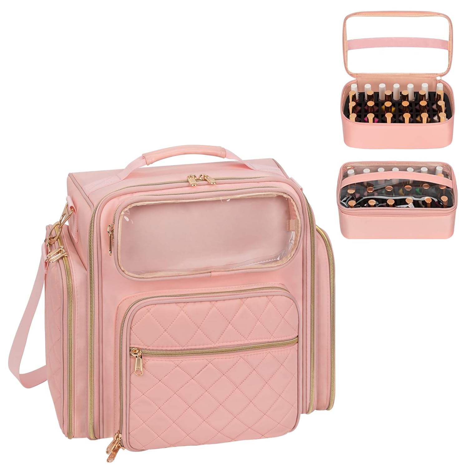 OCHEAL Nail Polish Organizer Case for 50-60 Bottles (15ml) – Portable Manicure Storage Bag with 2 Detachable Pouches, Nail Lamp Compartment & Tools Sections – Travel-Friendly Cosmetic Bag, Pink OCHEAL Nail Polish Organizer Case for 50-60 Bottles (15ml) – Portable Manicure Storage Bag with 2 Detachable Pouches, Nail Lamp Compartment & Tools Sections – Travel-Friendly Cosmetic Bag, Pink