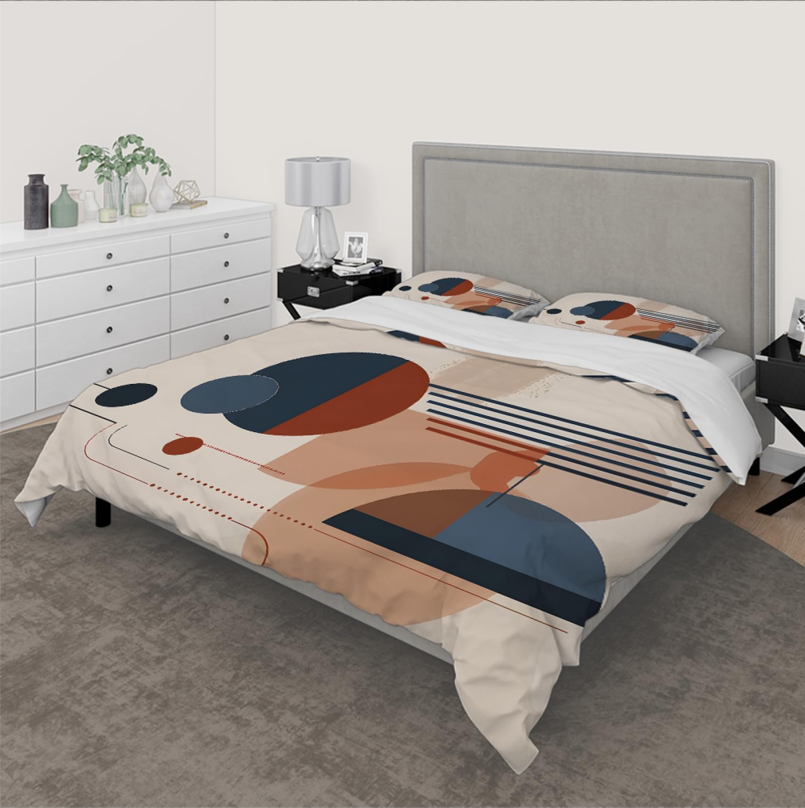 Nowoczesny styl skandynawski oddychające poszwy na kołdry w połowie wieku koło geometryczne miękkie kolorowe bloki prane zestawy pościeli z mikrofibry 180x220cm