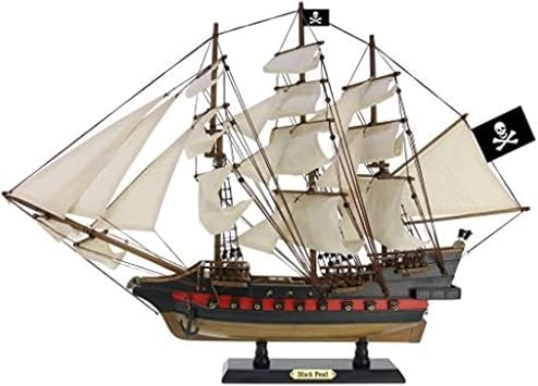 Handcrafted Nautical Decor Wooden Ben Franklins Black Prince White Sails Limited Model Pirate Ship 26" -
