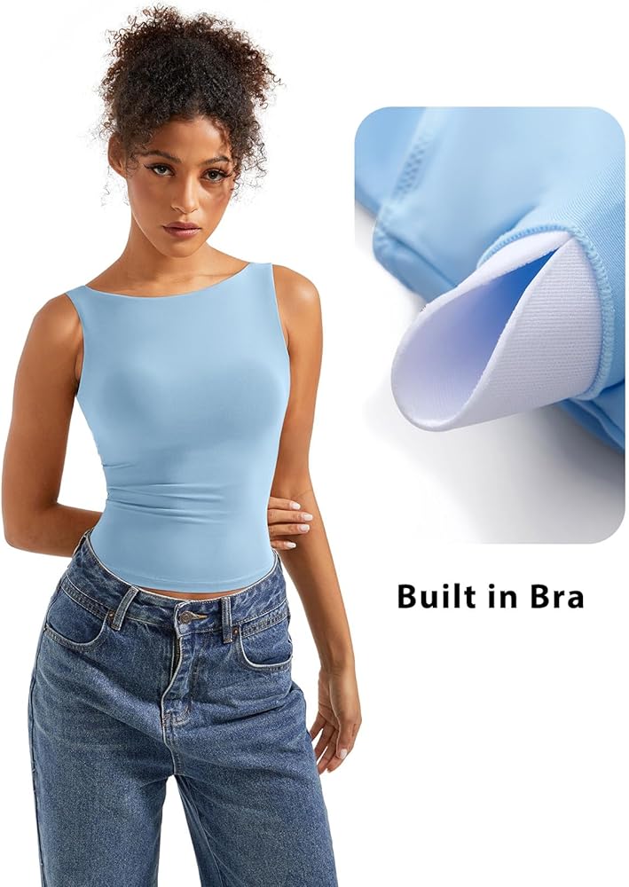 Amazon.com: SUUKSESS Women Built in Bra Open Back Boat Neck Tank