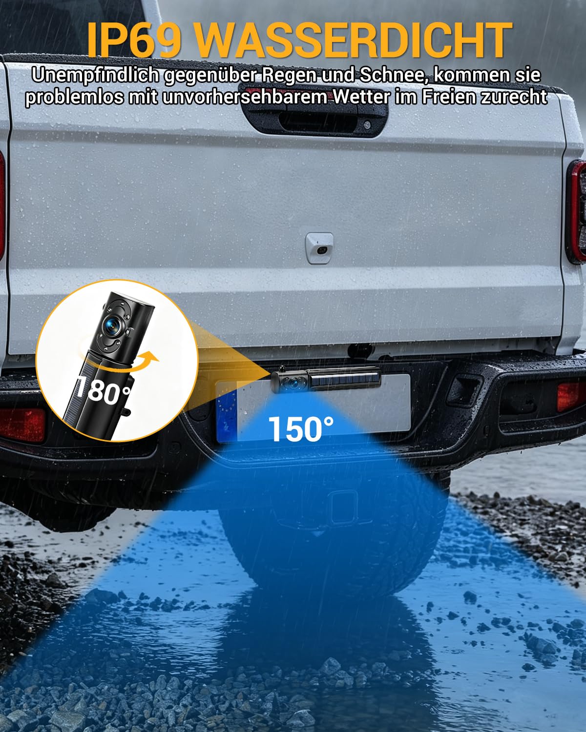 5 Zoll Rückfahrkamera Kabellos Set 1080P Solar Kabellos Rückfahrkamera Kabellose Rückfahrkameras für PKW mit Nachtsicht 5000mAh Akku für Auto LKW SUV Wohnmobil