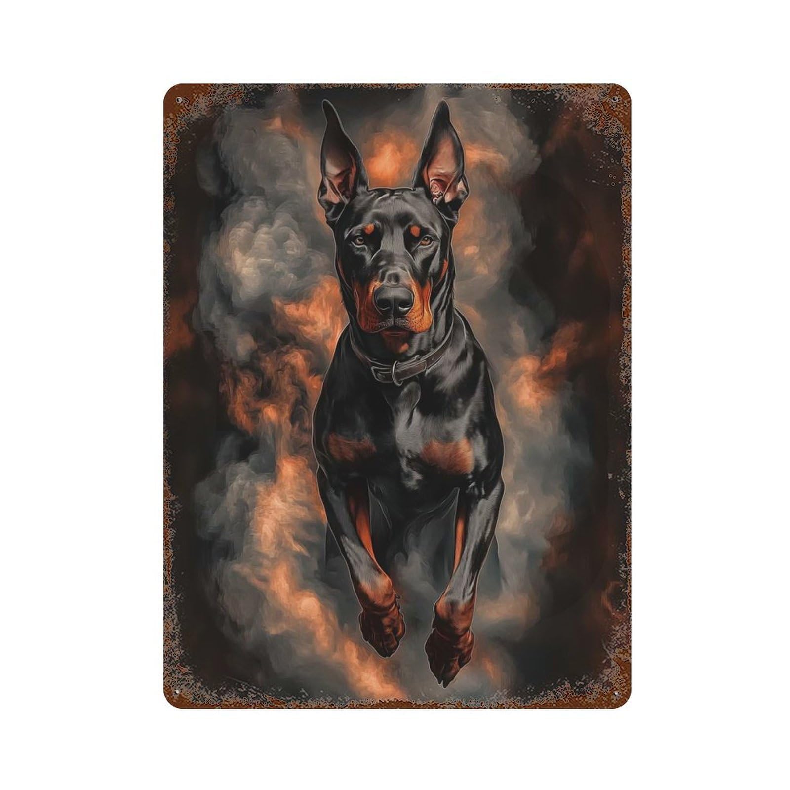 Doberman in Smoke Rust Effect Tin Sign 15.7"x11.8", Ideal for Shed, Workshop And Garage Wall Decor