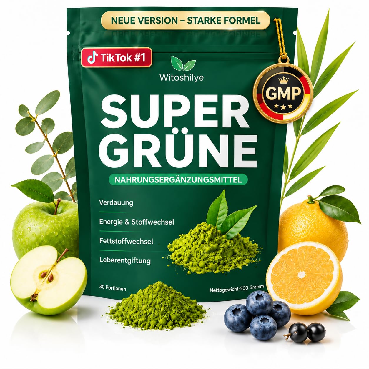 Grüne Entgiftungspulver 2026 Neues 𝐆𝐫ü𝐧𝐞𝐬 𝐒𝐮𝐩𝐞𝐫𝐟𝐨𝐨𝐝 𝐏𝐮𝐥𝐯𝐞𝐫 mit Pflanzenstoffen, Spirulina, Heidelbeeren,Chlorella,Reich an Ballaststoffen Micronutrients Vegan 200g