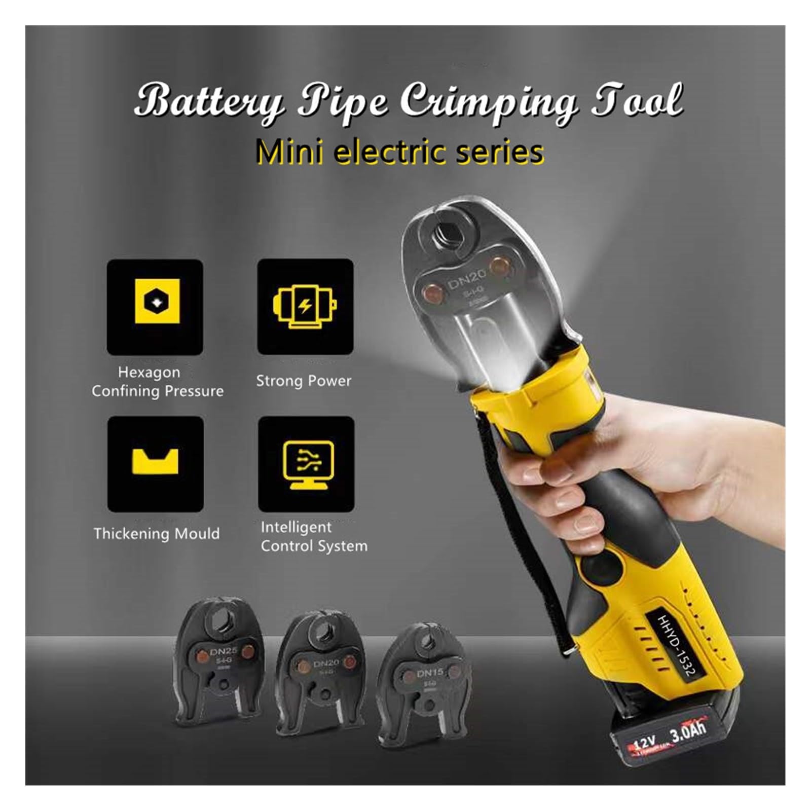 Maquina Multicapa Abrazadera hidráulica de carga portátil, Mini alicates eléctricos prensado, herramienta Cable alimentación cobre y aluminio, reinicio automático(Universal Mold)