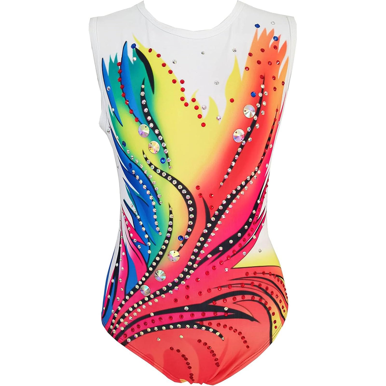purpleq Gimnasia Rítmica Maillot de Patinaje Competición Traje de Baile Leotardos Entrenamiento Atlético Niña con Pedrería Brillante Disfraz de Bailarina Competición