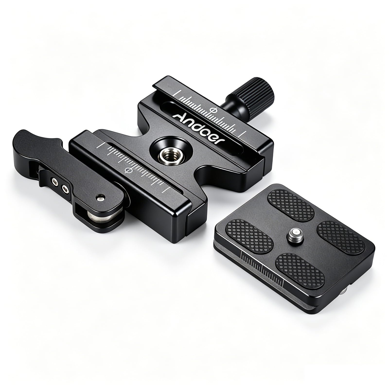 Andoer CL-50LS Tensor Rápido y Zapata Rápida con Palanca Ajustable Botón Tipo de 1/4"y 3/8" Tornillo Agujeros Compatible para Estándar Zapata Rápida Rótula de Trípode