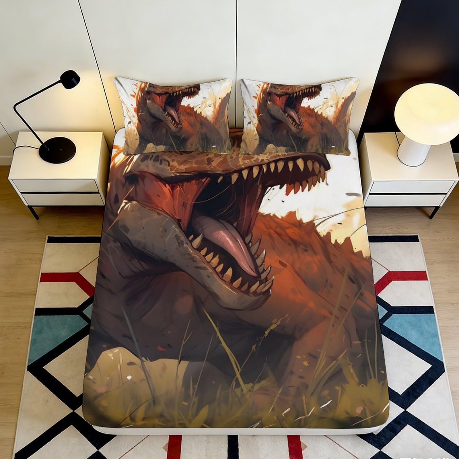 3D Printed Dinosaur Attack Fitted Sheet Microfiber Soft Bed Sheet for Bedroom Dorm Mattress Protection Decor 90x200x25cm