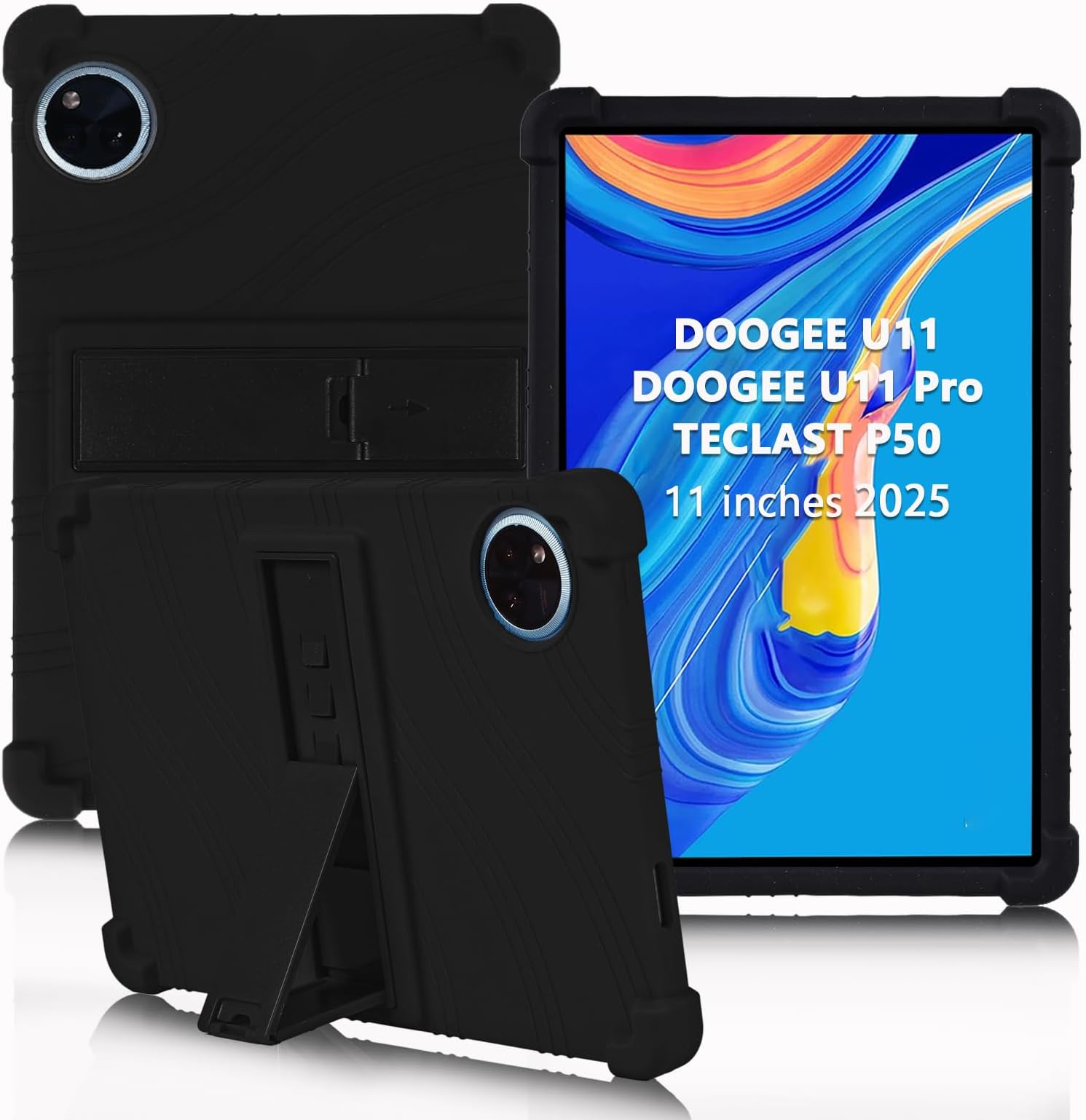 for DOOGEE U11 Case 11 Inch,Soft Silicone Kids Case for DOOGEE U11 Pro Tablet 2025/Teclast P50 Tablet with Stand (Black)